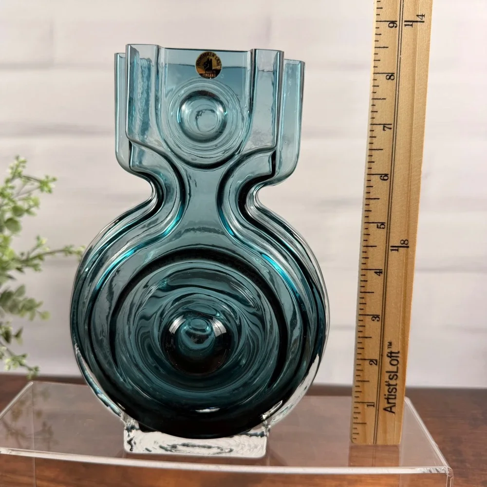 Riihimaen Lasi Helena Tynell Aitanlukko Padlock Vase Blue Glass Finland